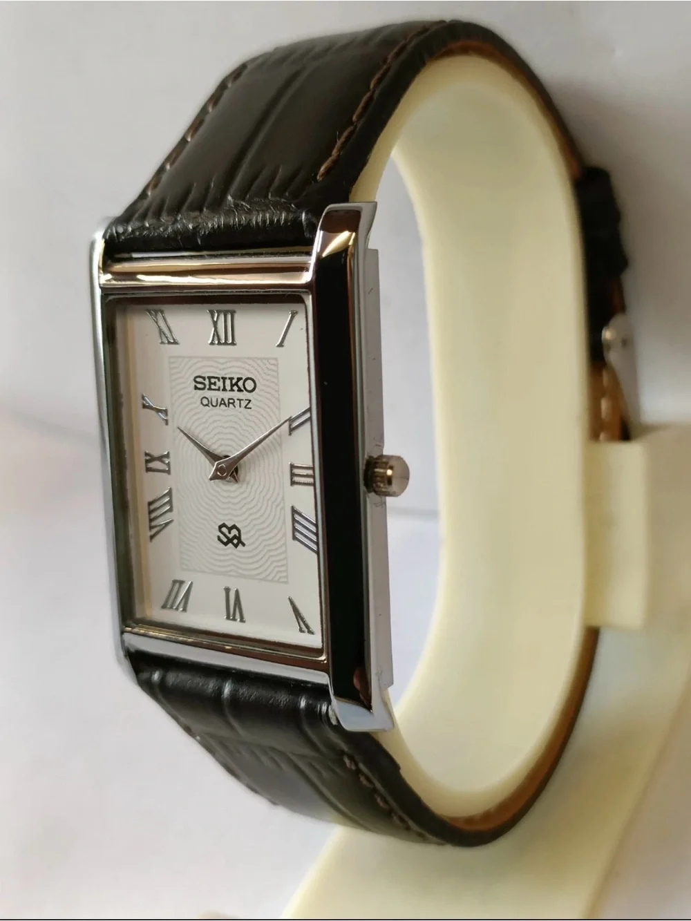 Seiko Silver Case White Dial Brown Leather Strap Men's Watch